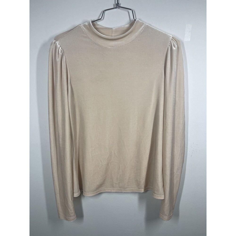 Rachel Parcell‎ Cream velvet shirt top blouse puff sleeve mock neck Size S